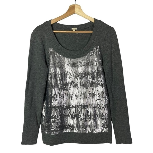 J. Crew Dark Gray Sequin Panel Pullover Sweatshirt S - Picture 2 of 5